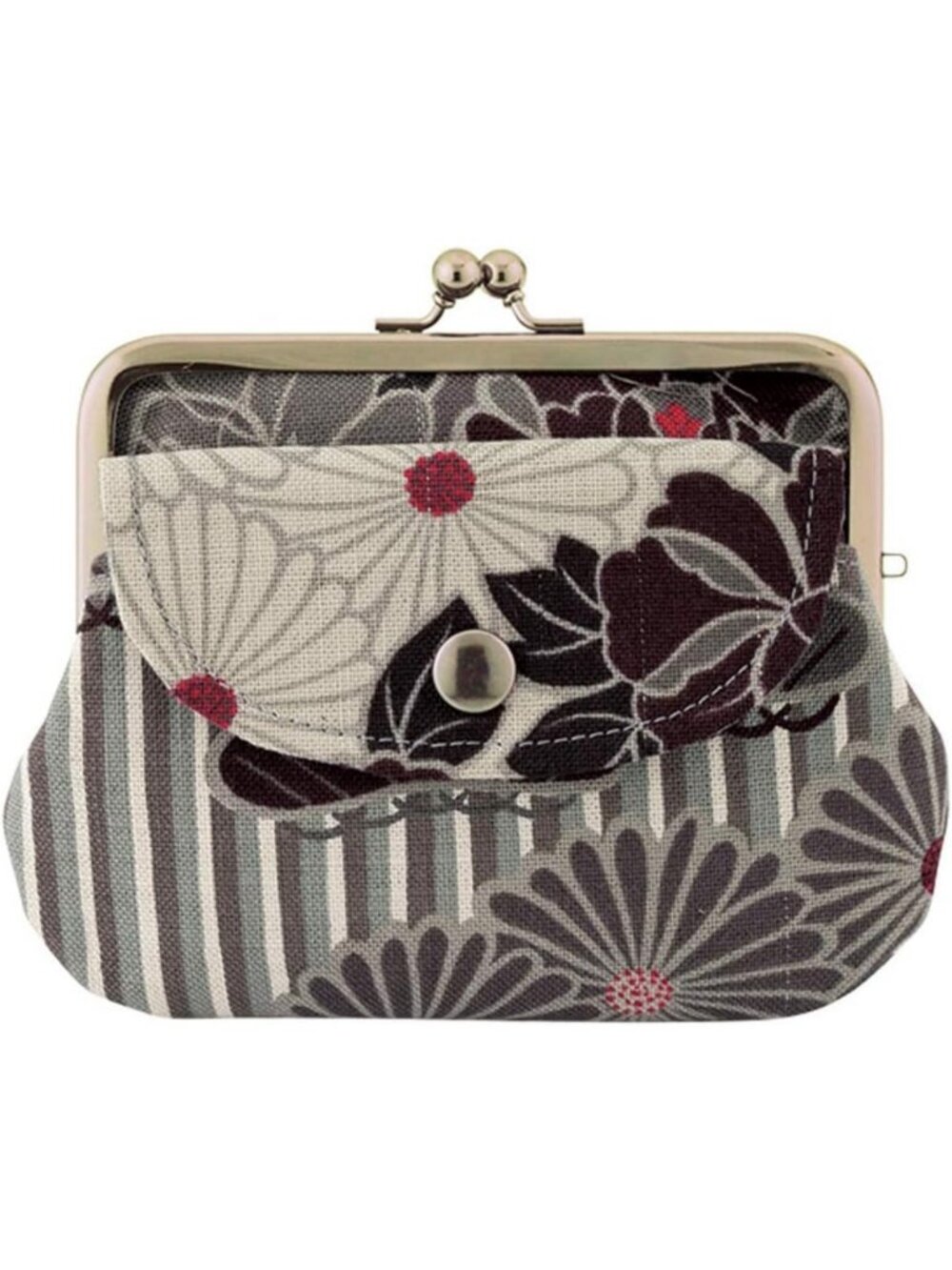Vintage Floral Kiss Lock Coin Wallet - Retro Black Pouch for Women, Made in